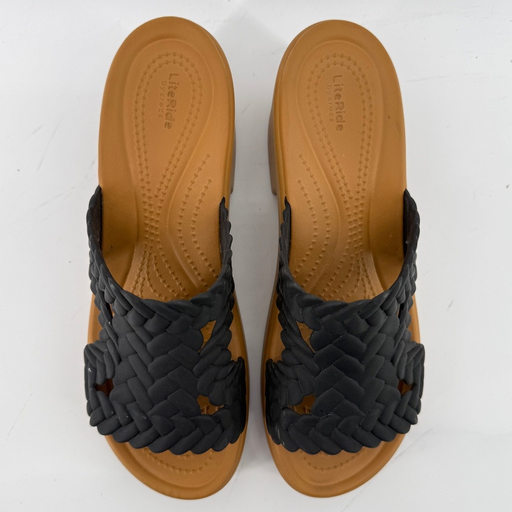 Crocs Brooklyn Woven Slide Block Heels Sandals Black Women 10 Chunky Comfy Y2K - Picture 4 of 9